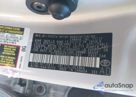 2018 Toyota Corolla Le from USA, damaged, VIN 2T1BURHE8JC011689